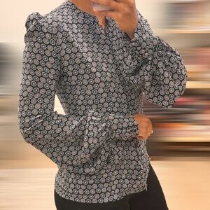 Women's Black Patterned Long-Sleeve Blouse
